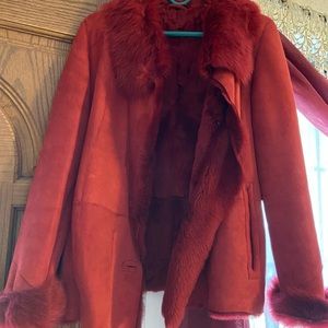 Woman  winter leather jacket.